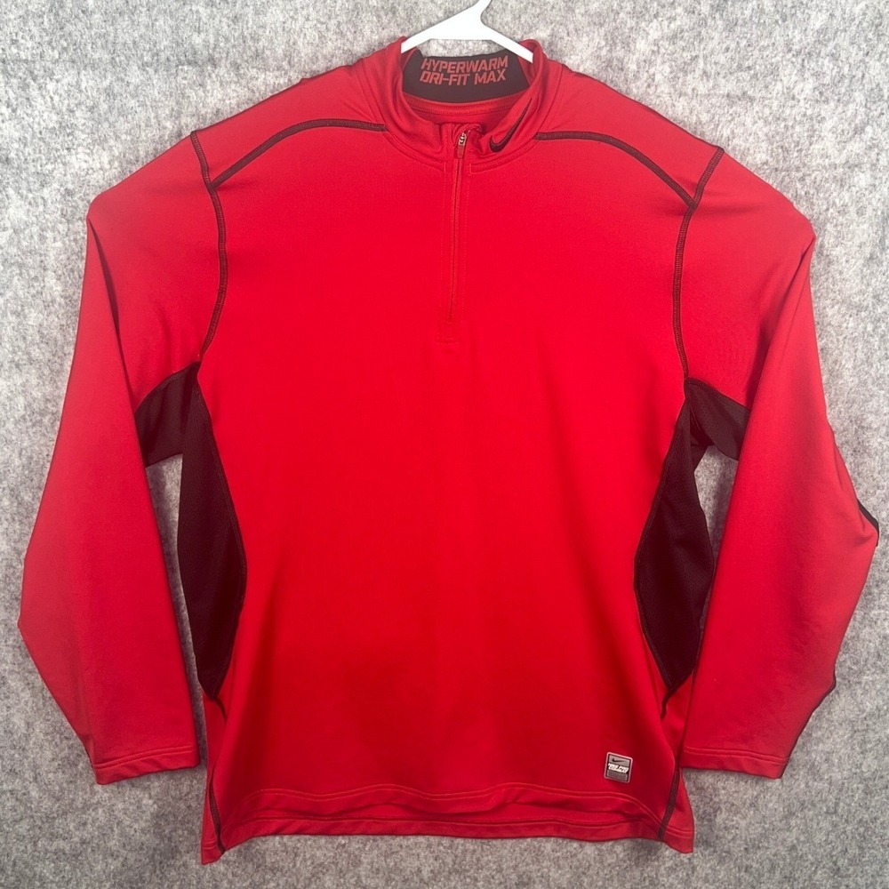 Nike Pro Combat Hyperwarm Dri-Fit Max 1/4 Zip Pullover Red Black Men's XL
